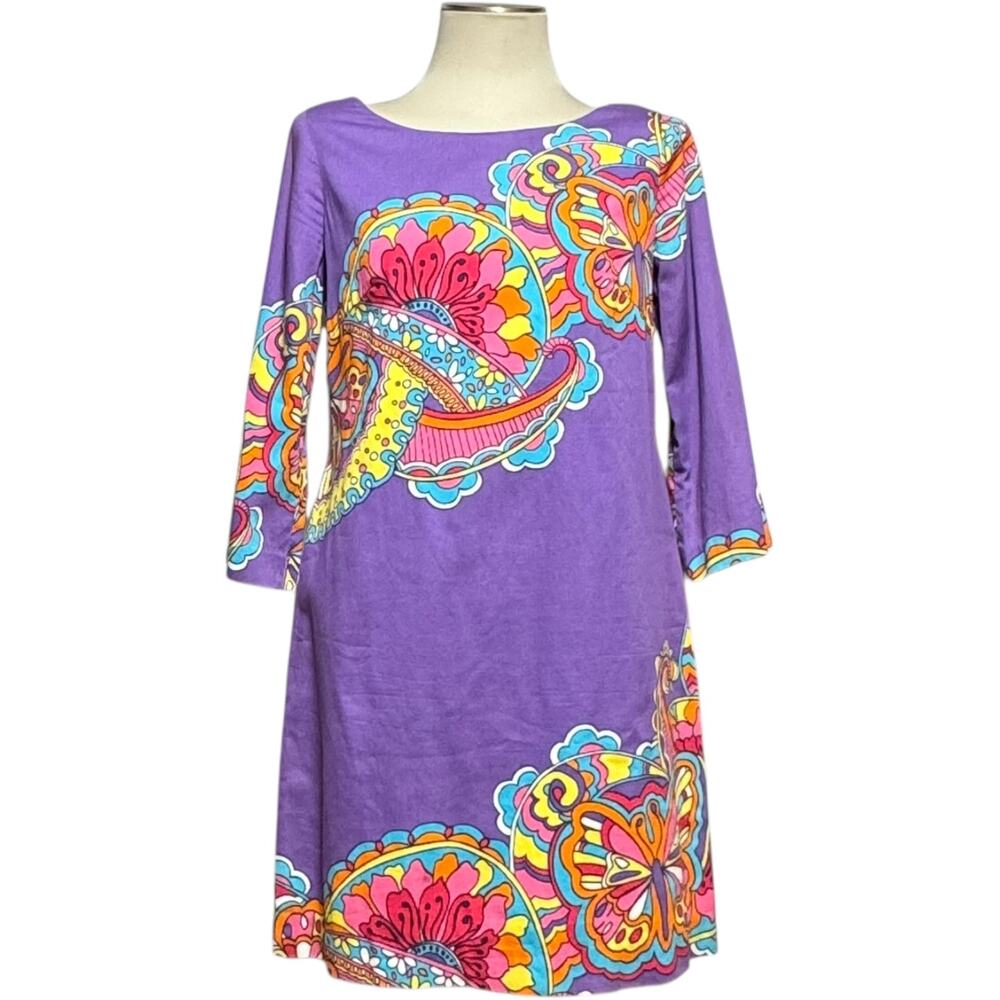 Lilly Pulitzer Shauna Shift Dress Optical Confusion Paisley Butterfly Purple 8